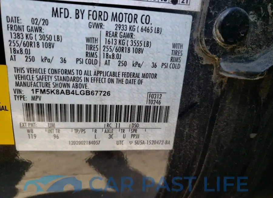 1FM5K8AB4LGB67726# 12