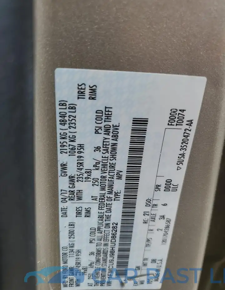 1FMCU9J98HUD86282# 12