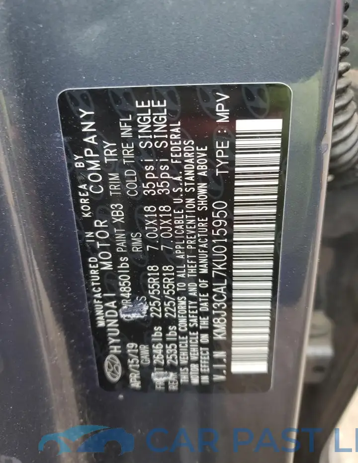 KM8J3CAL7KU015950# 12
