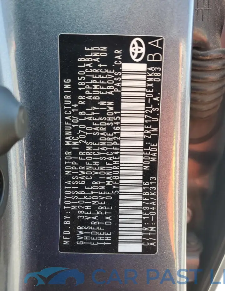 5YFBURHE4FP216451# 12