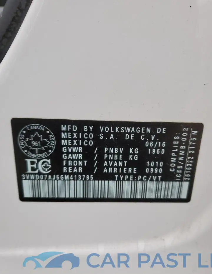 3VWD07AJ5GM413795# 12