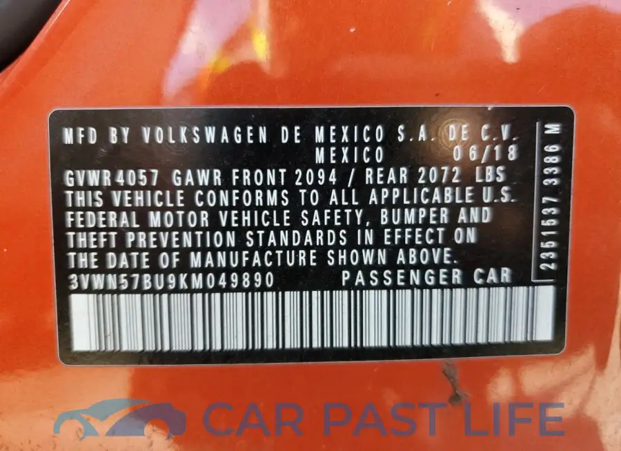 3VWN57BU9KM049890# 12