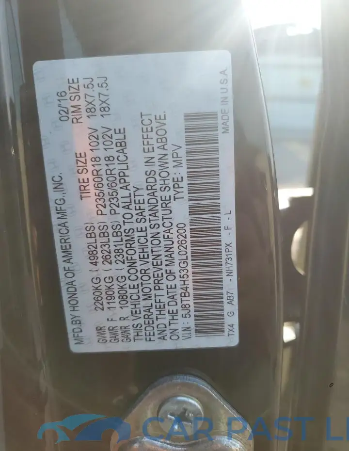5J8TB4H53GL026200# 13