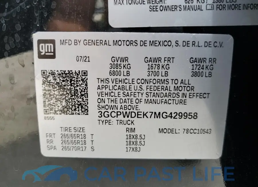3GCPWDEK7MG429958# 12