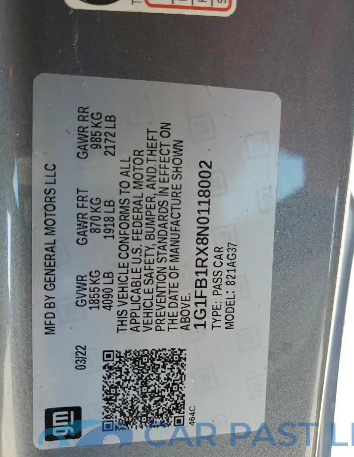 1G1FB1RX8N0118002# 12