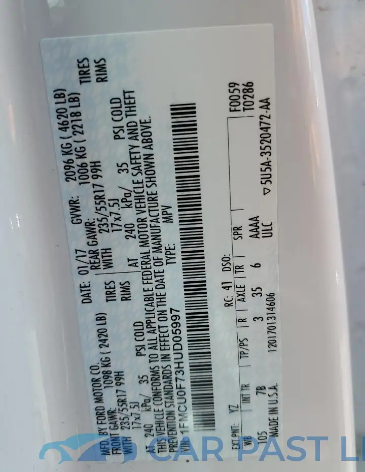 1FMCU0F73HUD05997# 12
