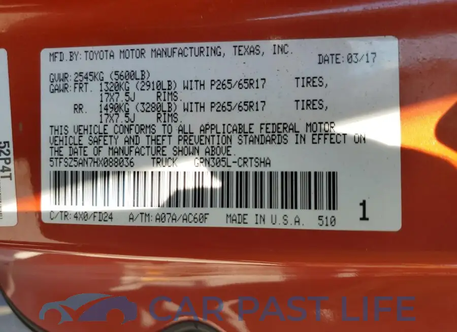 5TFSZ5AN7HX088036# 12