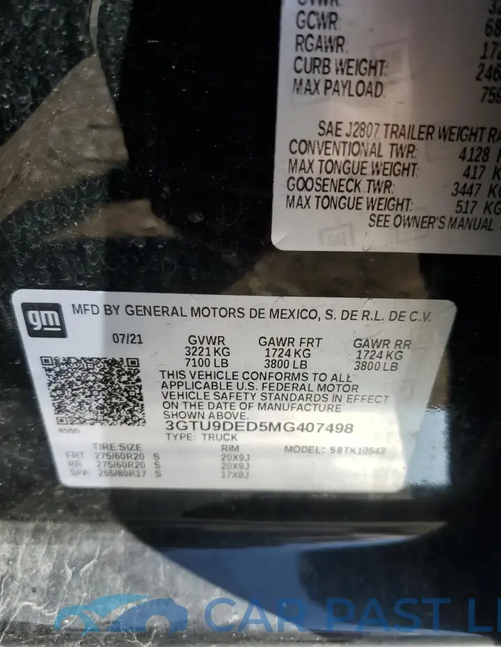 3GTU9DED5MG407498# 12
