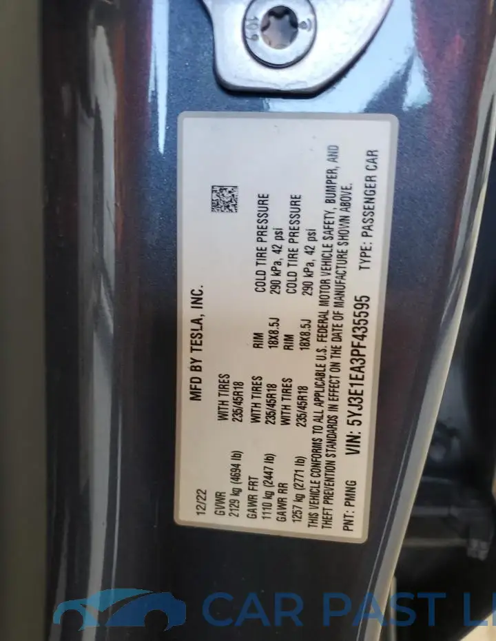 5YJ3E1EA3PF435595# 12