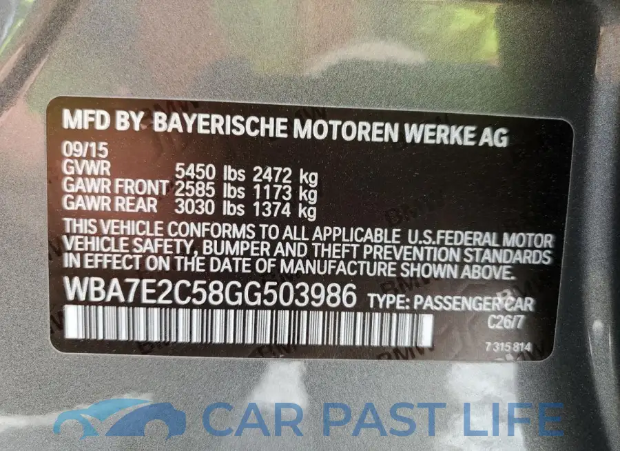 WBA7E2C58GG503986# 12