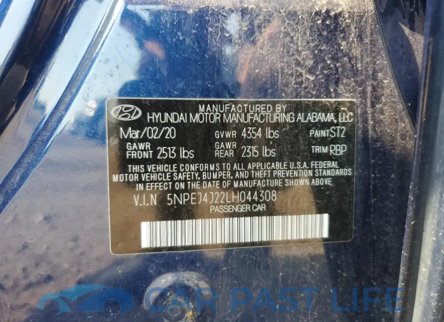 5NPEJ4J22LH044308# 12