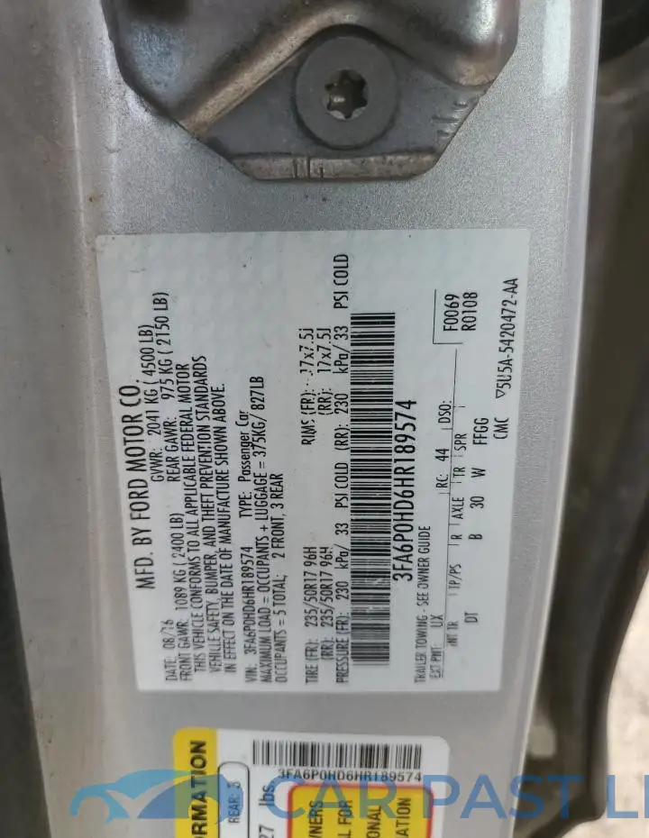 3FA6P0HD6HR189574# 12
