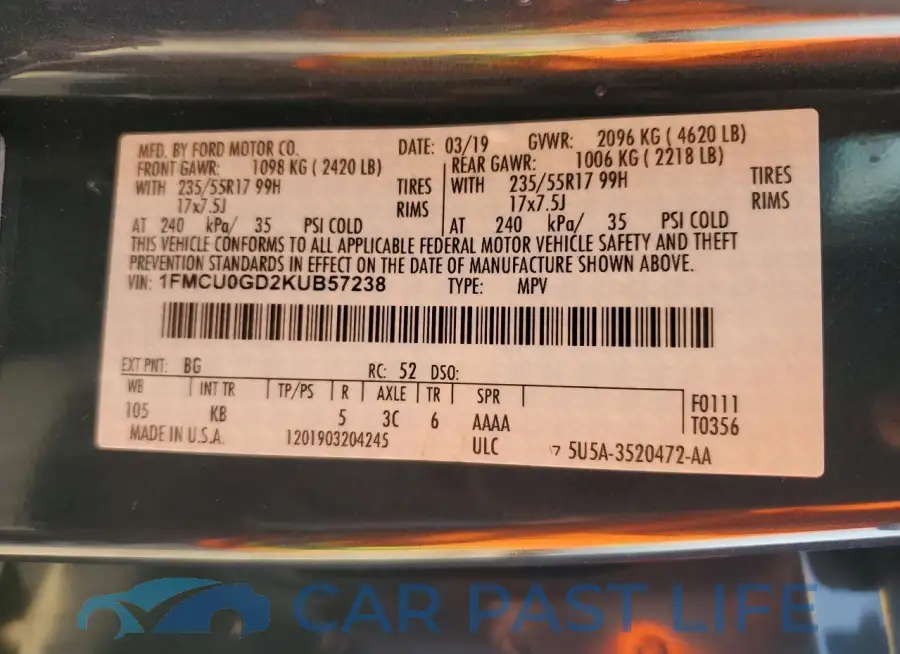 1FMCU0GD2KUB57238# 13