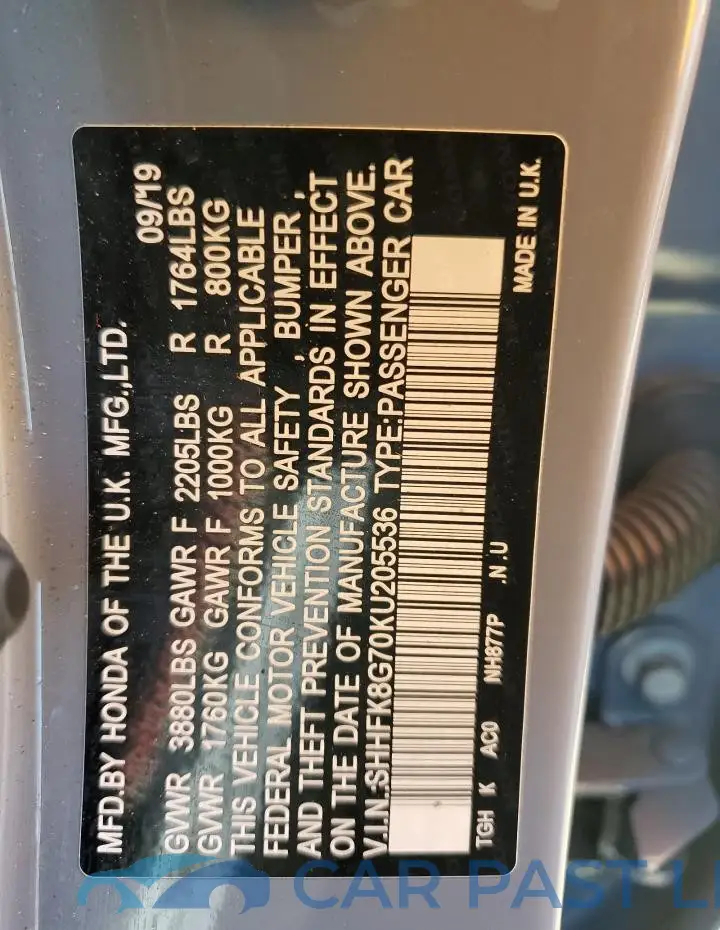 SHHFK8G70KU205536# 12