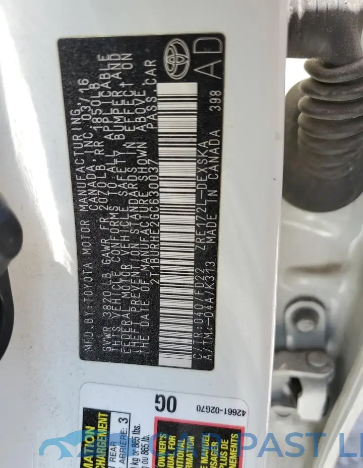 2T1BURHE2GC630037# 13