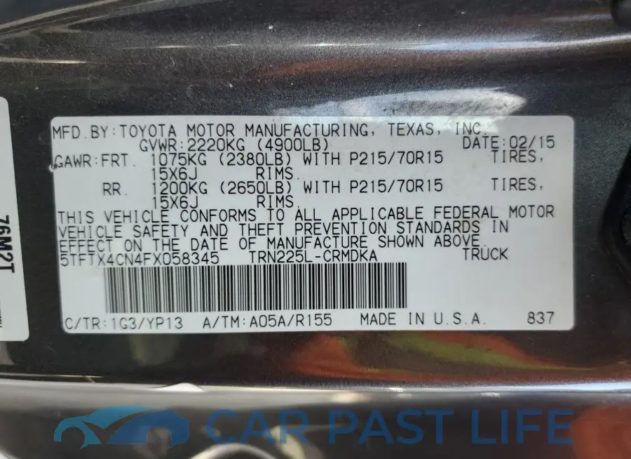 5TFTX4CN4FX058345# 12