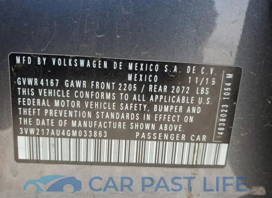 3VW217AU4GM033863# 12