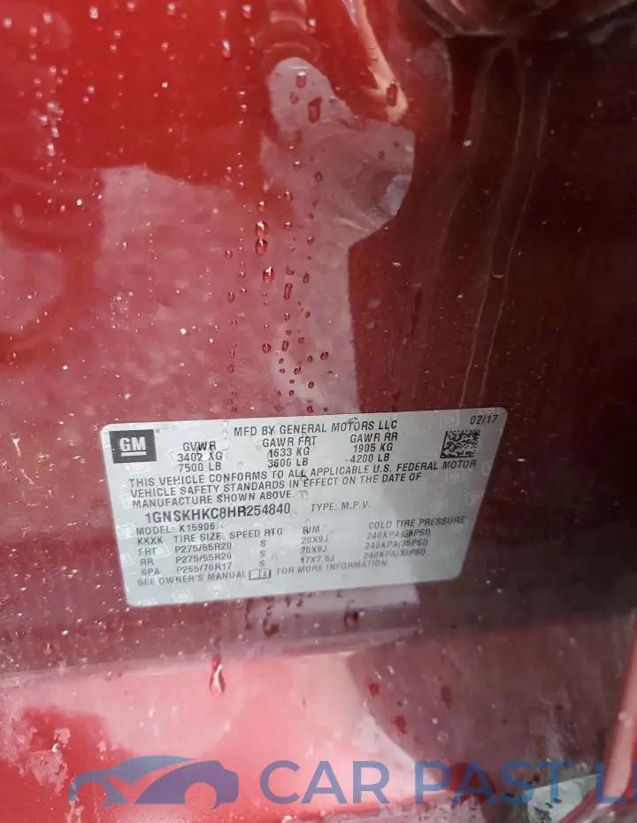 1GNSKHKC8HR254840# 13