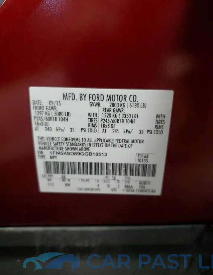 1FM5K8D89GGB18513# 12