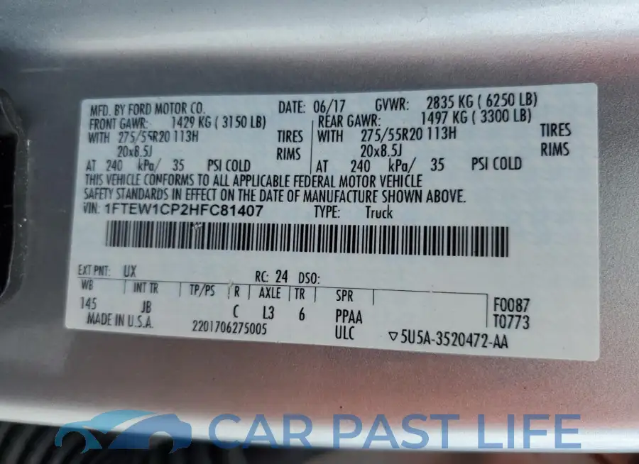 1FTEW1CP2HFC81407# 12