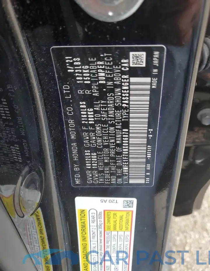 JHMFE1F70NX006870# 12