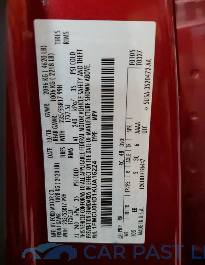1FMCU0HD1KUA16224# 13