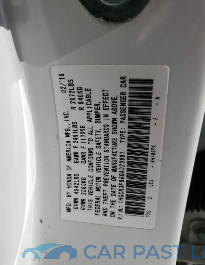 1HGCR3F98GA020691# 12