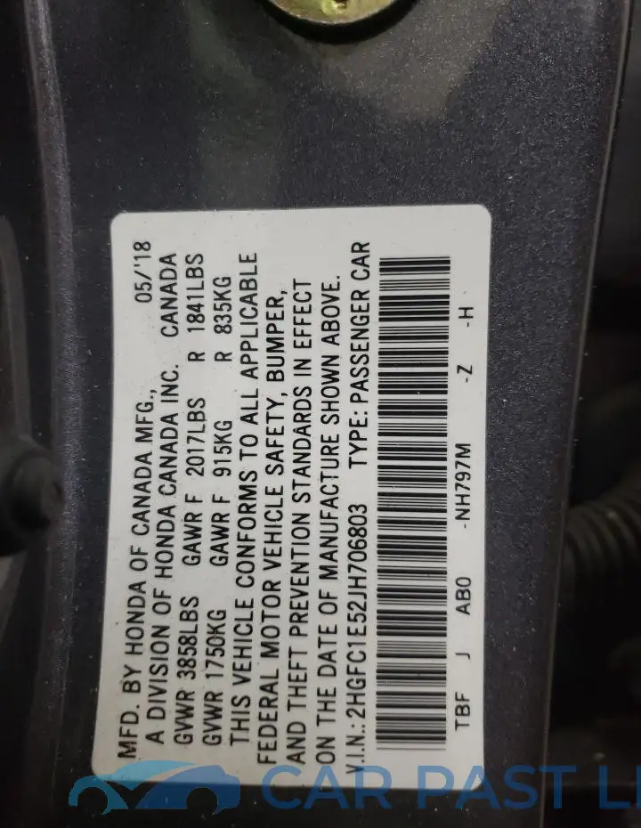 2HGFC1E52JH706803# 12