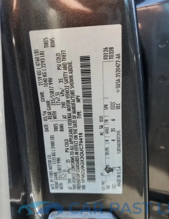 1FMCU9GX3GUC79418# 12