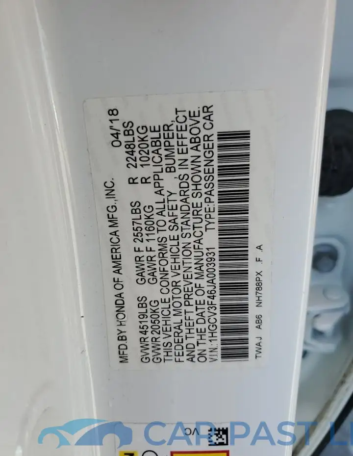 1HGCV3F46JA003931# 12