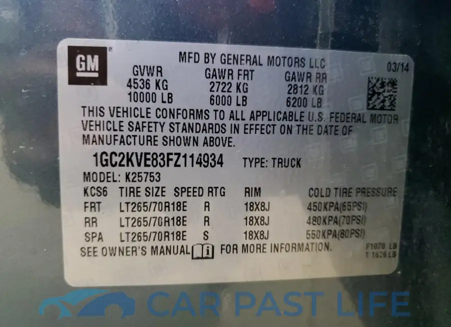 1GC2KVE83FZ114934# 12