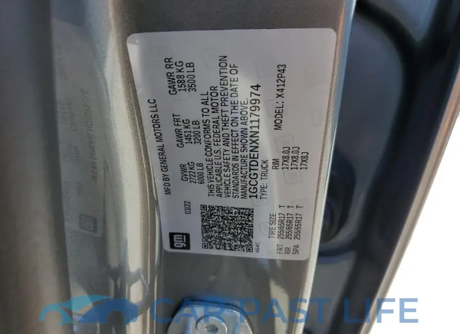 1GCGTDENXN1179974# 12