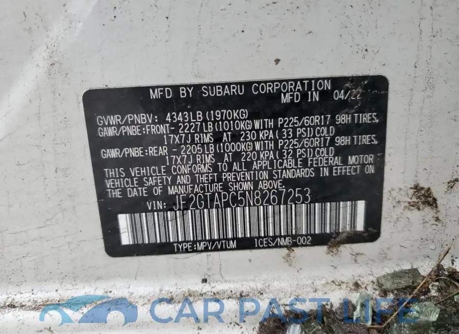 JF2GTAPC5N8267253# 12