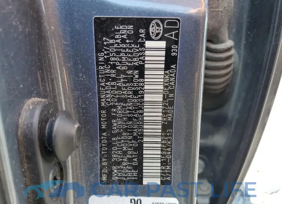 2T1BURHE8JC019288# 12