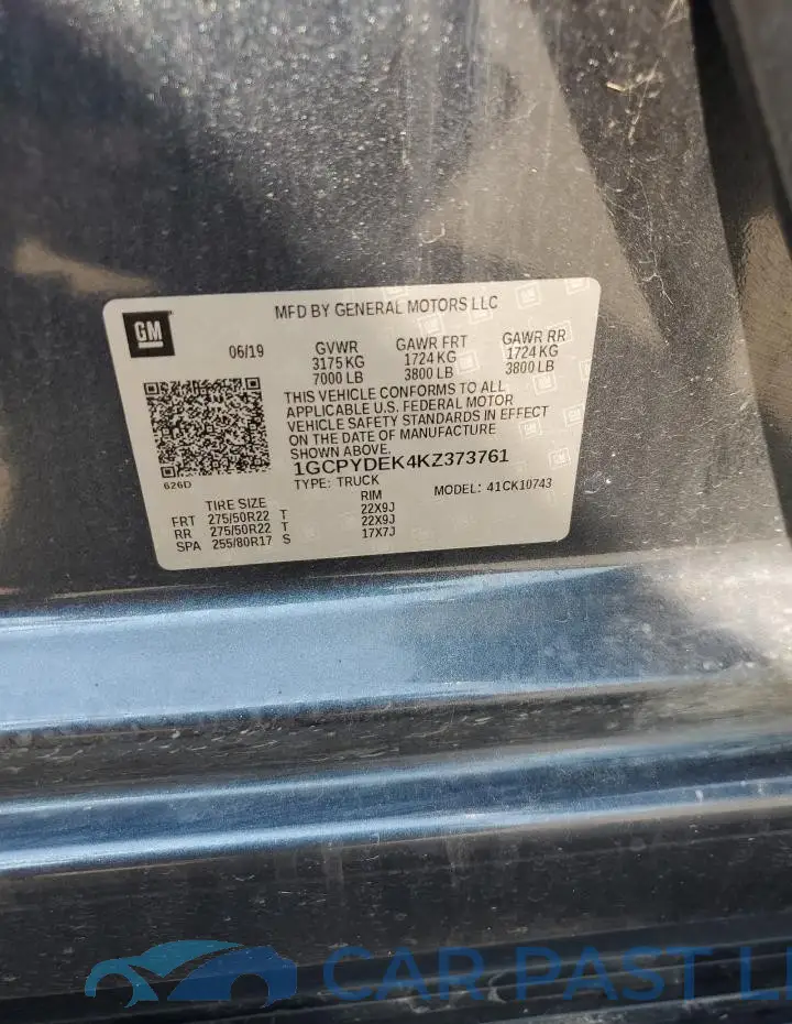 1GCPYDEK4KZ373761# 12