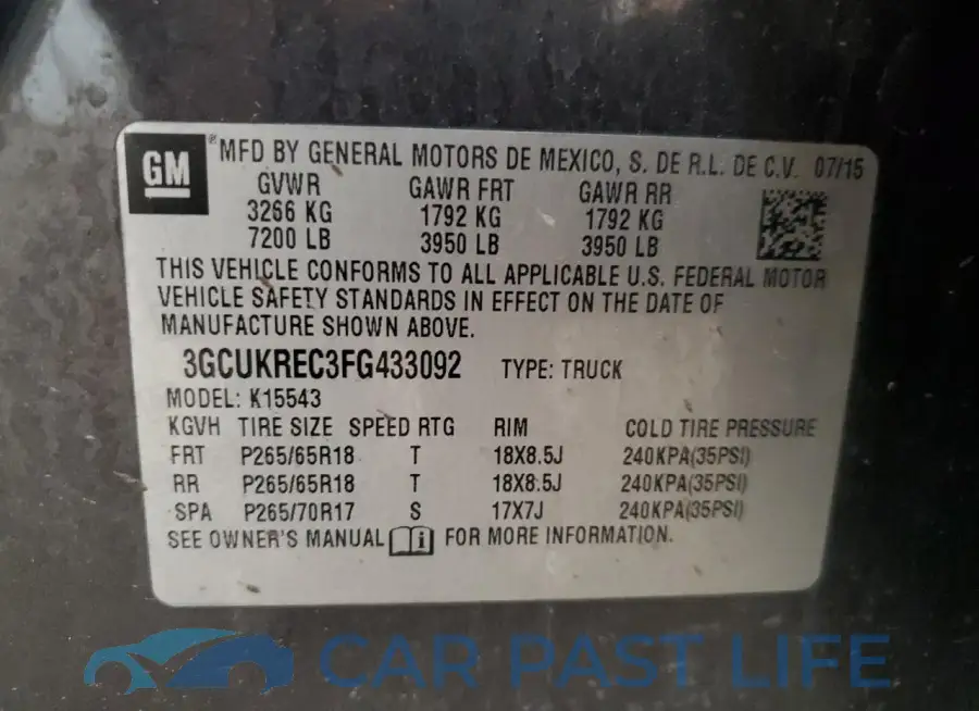 3GCUKREC3FG433092# 12