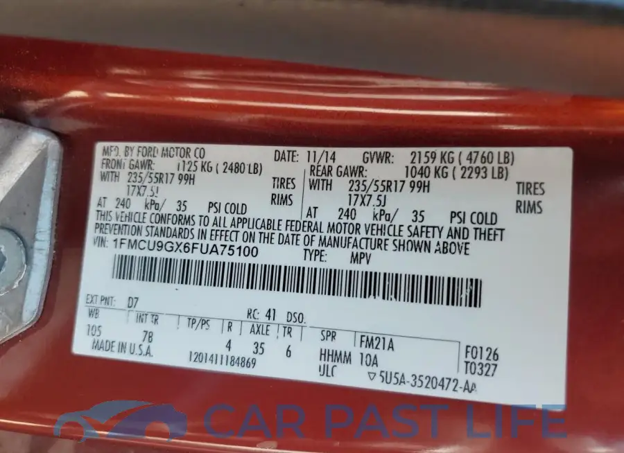 1FMCU9GX6FUA75100# 12