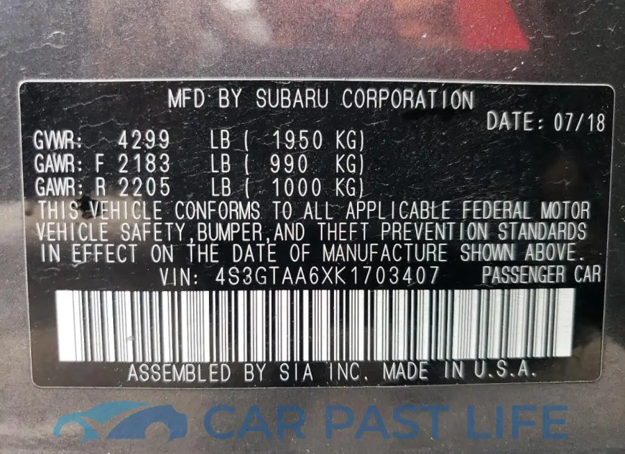 4S3GTAA6XK1703407# 12