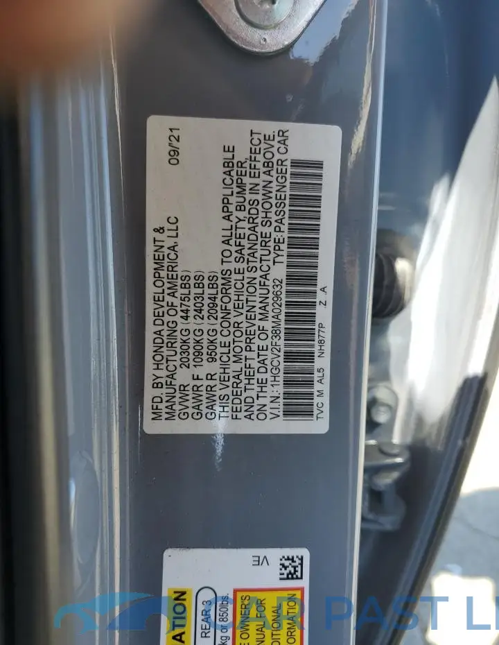 1HGCV2F38MA029632# 12