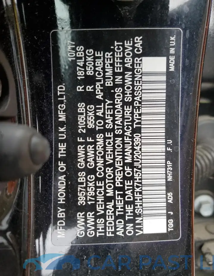 SHHFK7H57JU204390# 12
