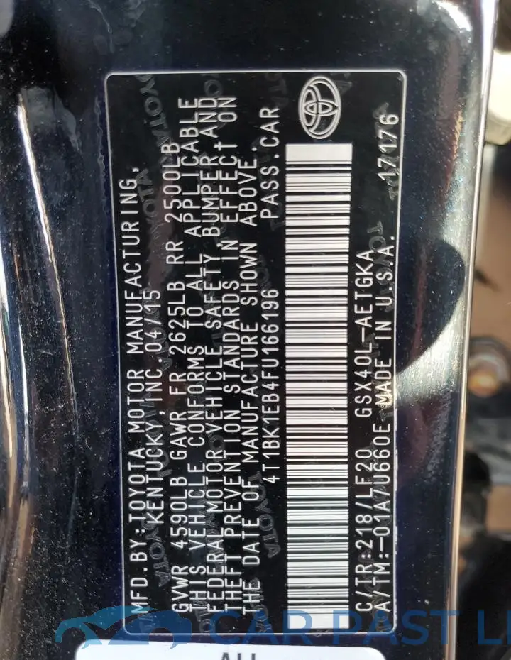 4T1BK1EB4FU166196# 13
