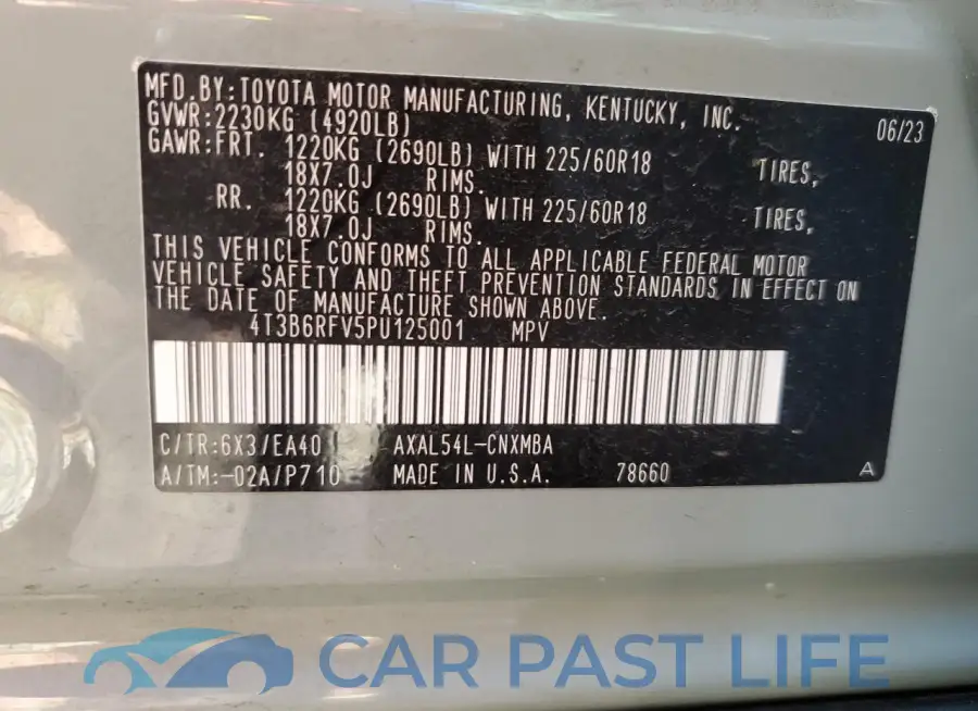 4T3B6RFV5PU125001# 14