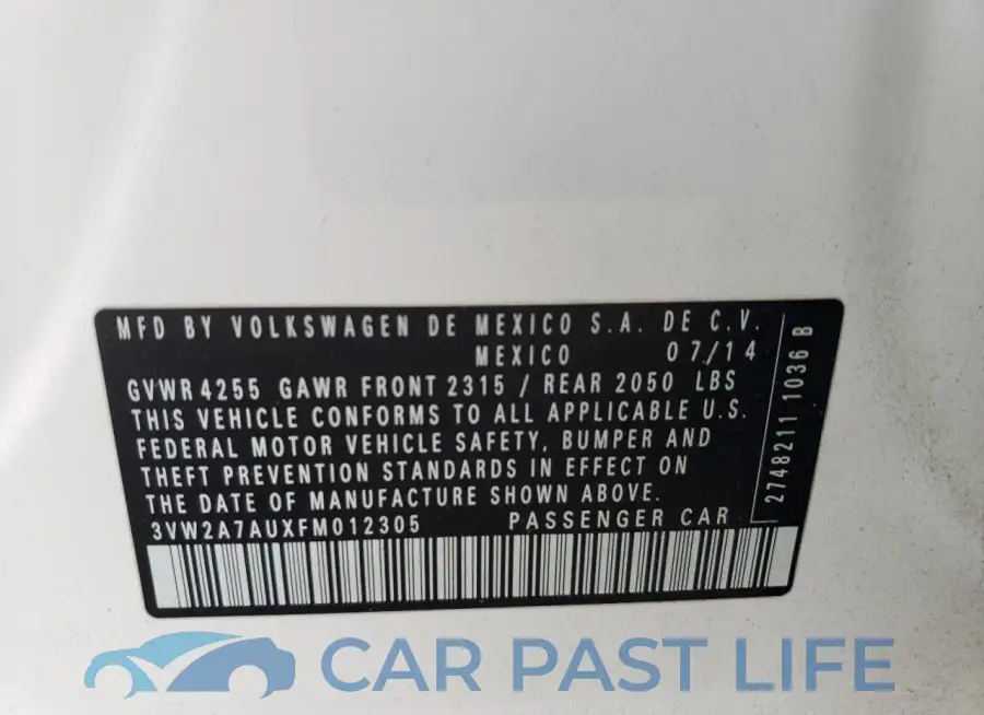 3VW2A7AUXFM012305# 12