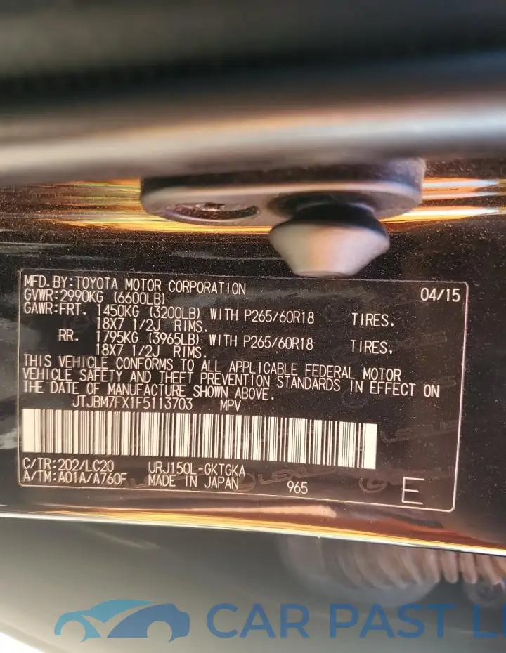 JTJBM7FX1F5113703# 12