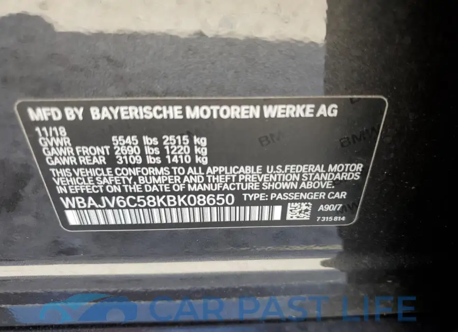 WBAJV6C58KBK08650# 12