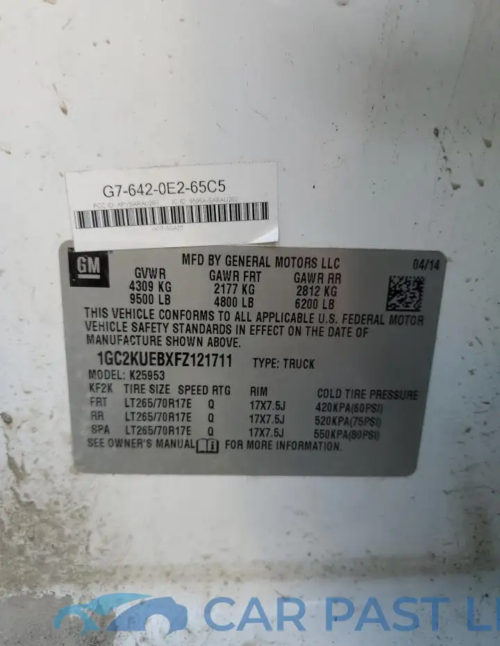 1GC2KUEBXFZ121711# 12