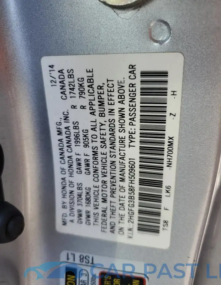 2HGFG3B58FH509601# 12