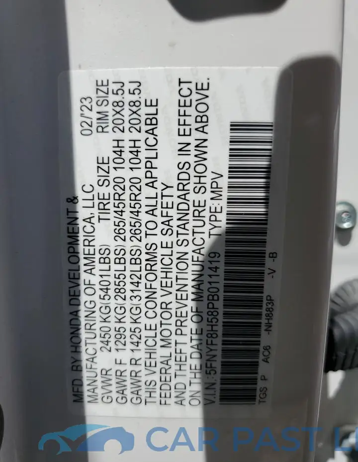 5FNYF8H58PB011419# 13