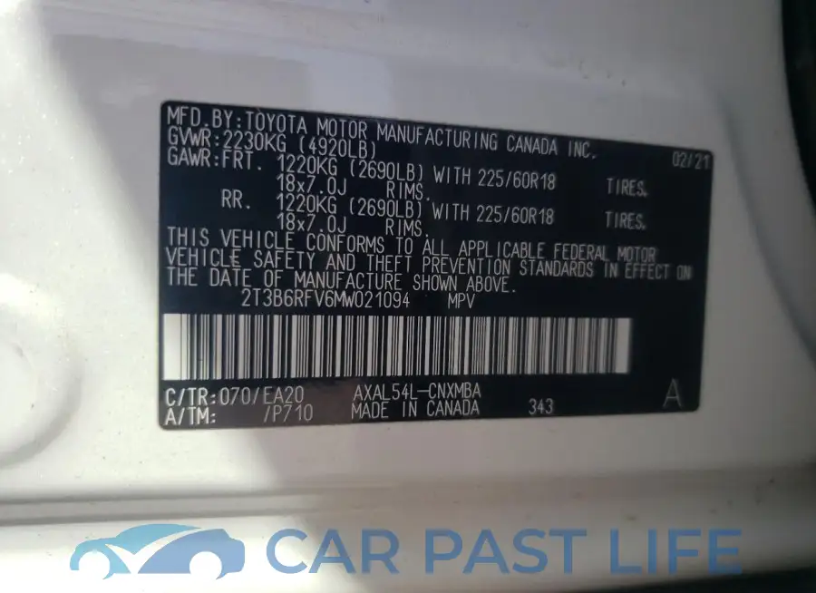 2T3B6RFV6MW021094# 13