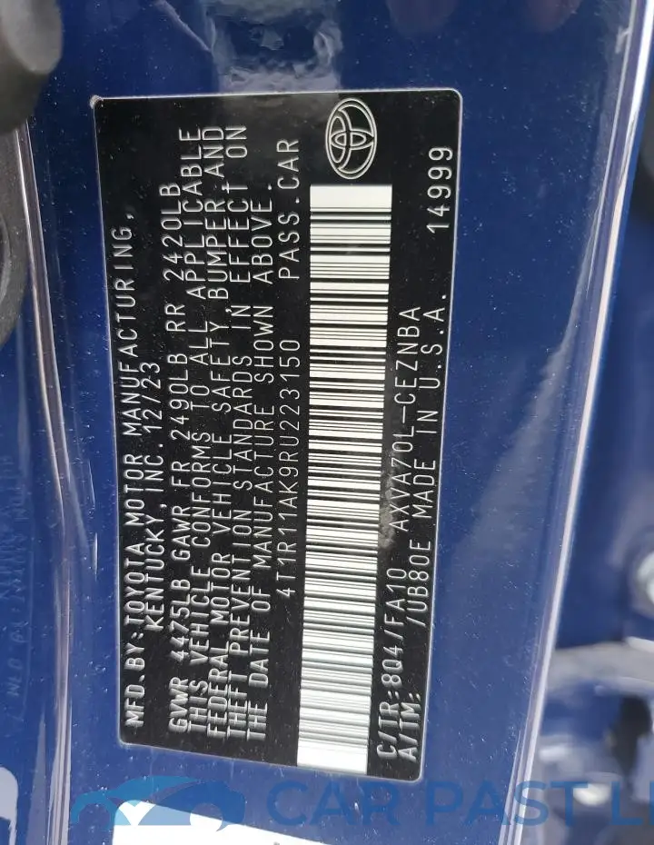 4T1R11AK9RU223150# 12